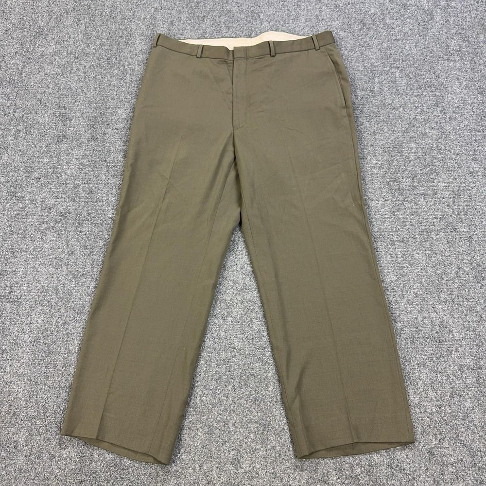 Brooks Dress Pants Mens 38X28 Green Wool Stretch Flat Front Classic Trousers
